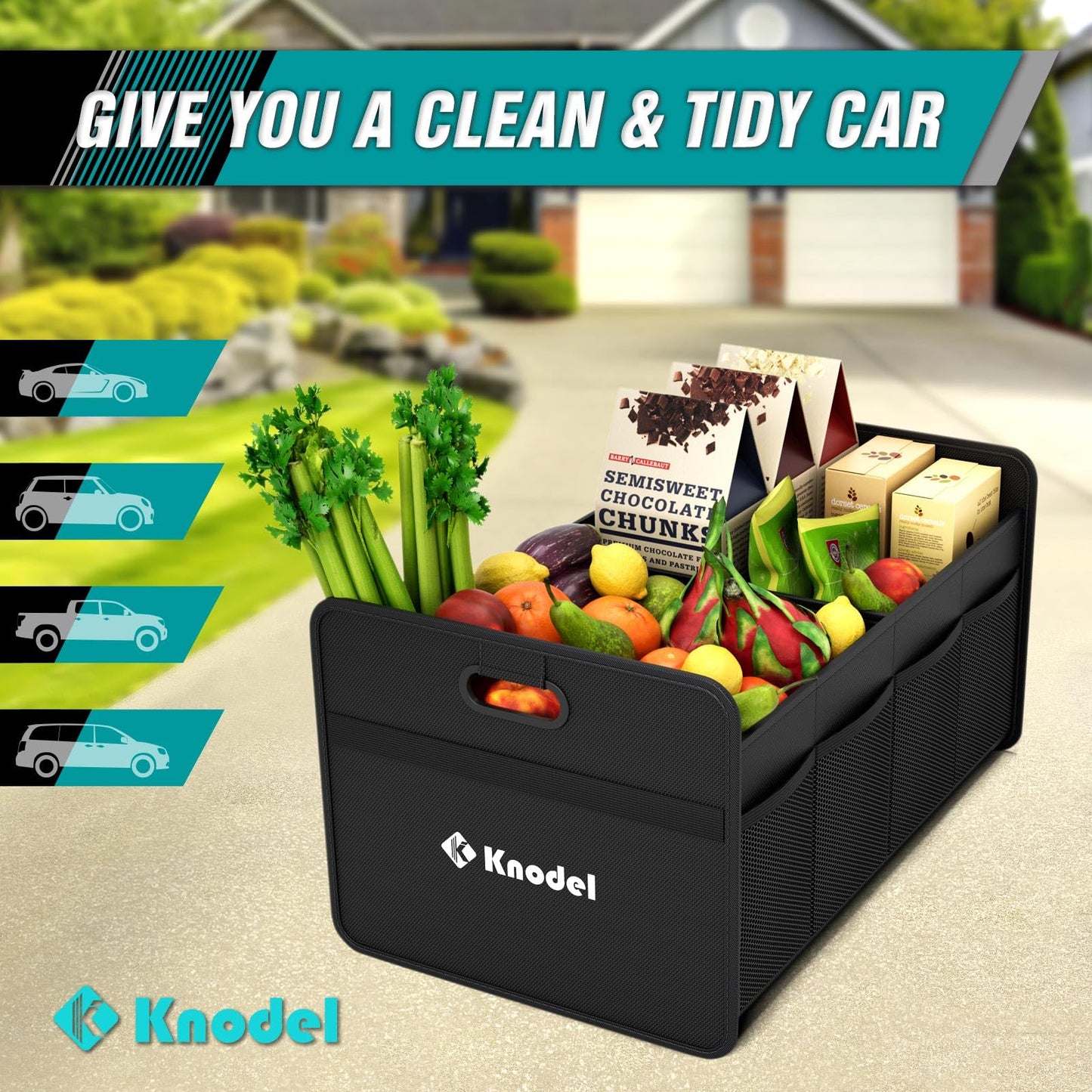 K KNODEL Compact Car Trunk Organizer – Black