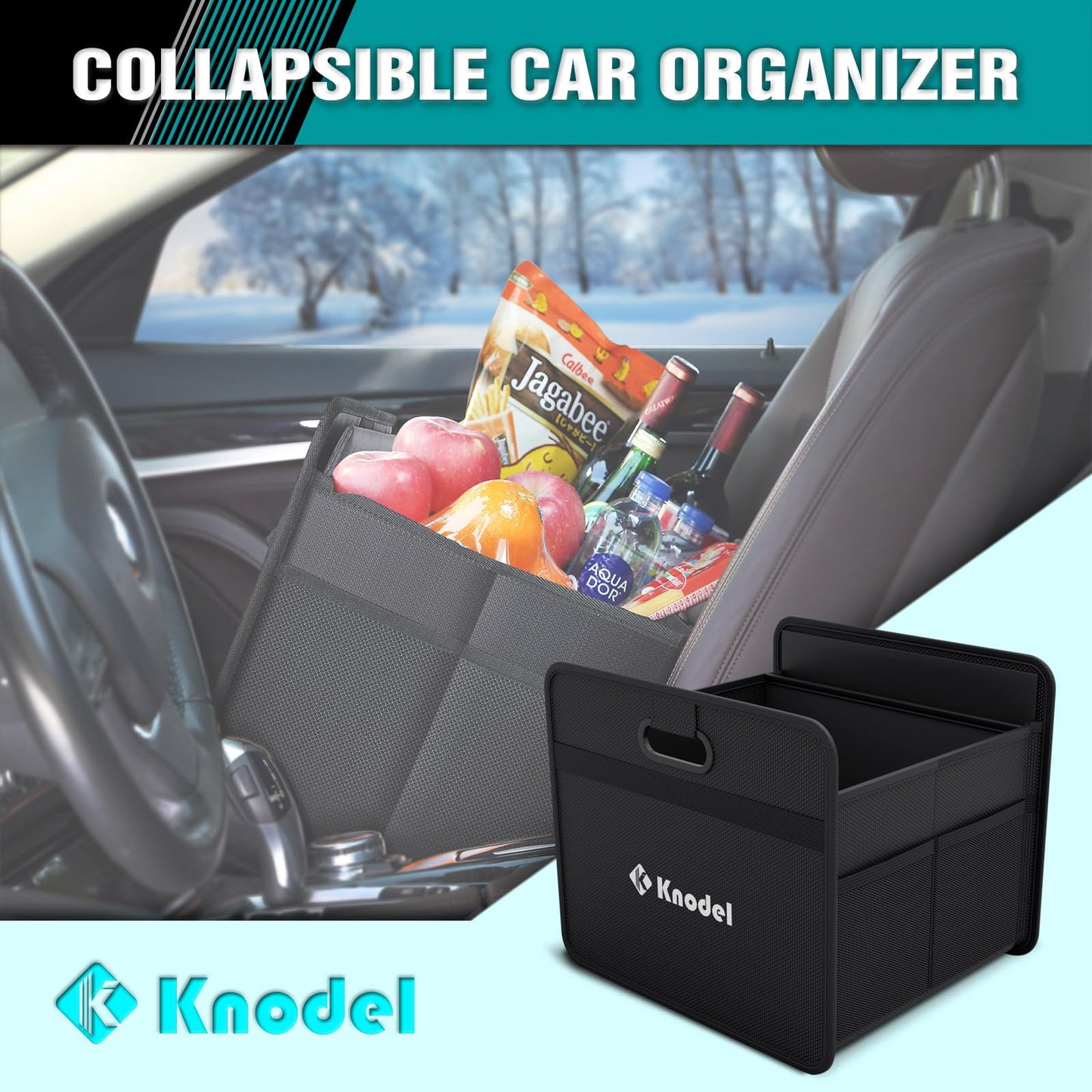 K KNODEL Compact Car Trunk Organizer – Black